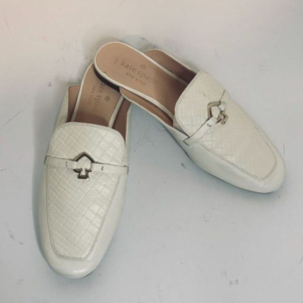 Kate Spade New York White Quilted Leather Square Toe Mules 7.5